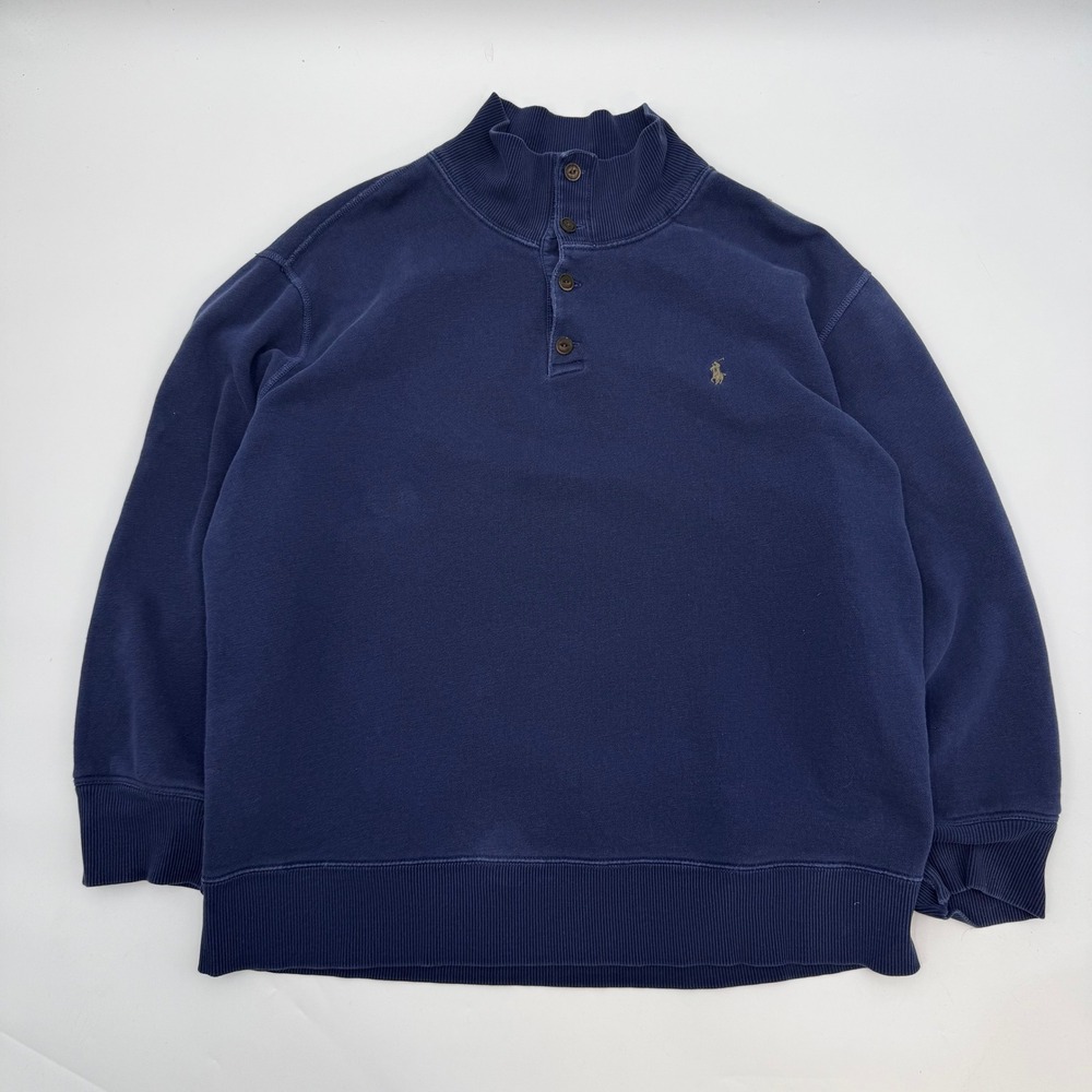 Polo Ralph Lauren Mens 2XL Sweatshirt Navy Blue Henley Mock Neck Pony Logo
